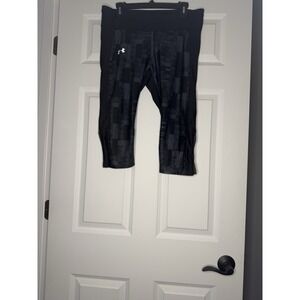 Under Armour Compression Heatgear Cropped Workout Leggings Xl Gray Black Prt